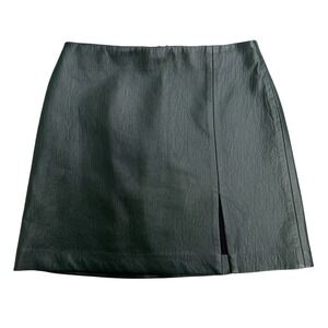 Sunday Best Aritzia Green Faux Leather Mini Skirt Side Slit Dark Academia Size 0